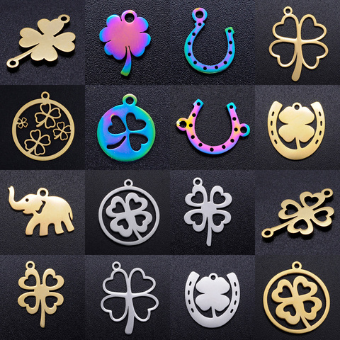 5pcs/lot Stainless Steel Good Luck Symbol diy Jewelry Making Charm Wholesale Clover Necklace Pendant Horseshoe Bracelet Charms ► Photo 1/6