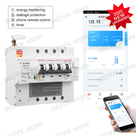 4p Tuya WIFI circuit breaker RCBO energy monitoring  remote control leakage  protection voice control alexa  google home ► Photo 1/6