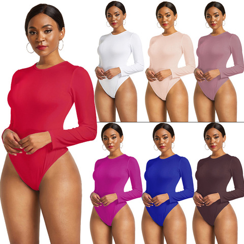 13 Colors Long Sleeve O Neck Casual Bodysuit Women Body Tops White Black Nude Red Party Bandage Bodycon Romper Body suit Jumper ► Photo 1/6