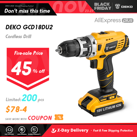 DEKO GCD18DU2 18V DC Cordless Drill 2 Speed Lithium Battery Home DIY Electric Screwdriver Mini Power Driver LED Power Tools Set ► Photo 1/6