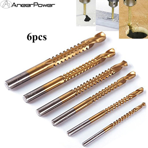 6pcs Drill Bit Carbide Tip HSS High Drill Bit Saw Set Metal Wood Drilling Hole tools Drill Titanium Coated Woodworking ► Photo 1/4