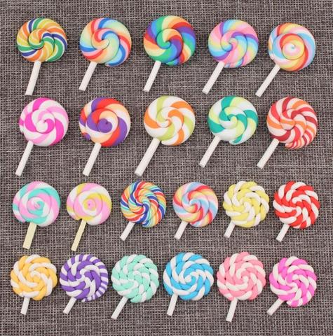 10pcs /lot High Quality Beauty Kawaii Rainbow lollipop Candy Polymer Clay Cabochons Flatback For DIY Phone Decoration ► Photo 1/5