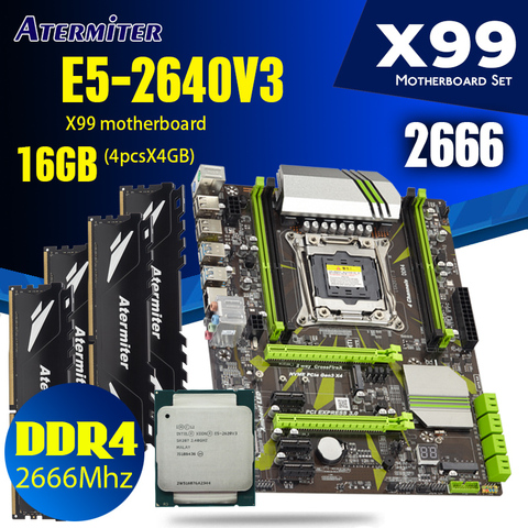 atermiter X99 motherboard set with CPU Xeon E5 2640 V3 4pcs x 4G =16GB 2666MHz REG ECC DDR4 PC4 memory RAM X79 ► Photo 1/6