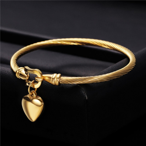 Modyle Gold Color Stainless Steel Chain Bracelet Heart Pendant Charm Bracelets For Men Women 2022 Religious Jewelry ► Photo 1/6