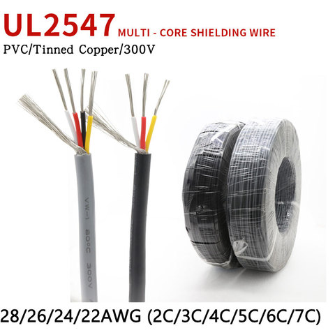 1M 28/26/24/22AWG UL2547 Shielded Signal Wire Copper Cable 2 3 4 5 6 7 8 Cores PVC Channel Audio Headphone Control Wire Line ► Photo 1/5