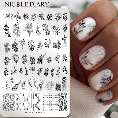 NICOLE DIARY Big Rectangle Nail Stamping Plates Flower Leaves Stamping Template Dot Point Image Printing Stencil Manicuring Tool ► Photo 1/6