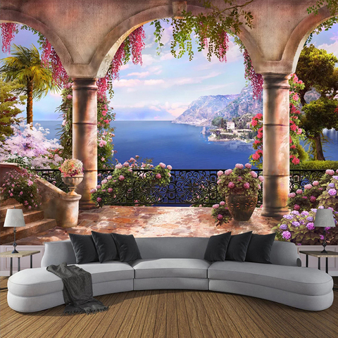 Custom 3D Photo Wallpaper Garden Balcony Sea View 3D Wall Painting Bedroom Living Room Sofa Decoration Wall Mural Papier Peint ► Photo 1/6