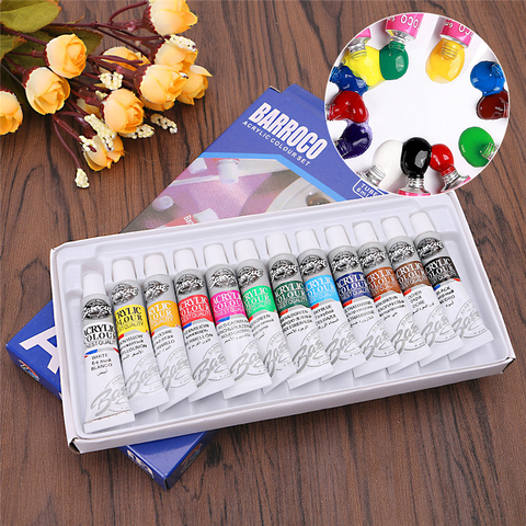 6 ML 12 Color Professional Acrylic Paint Watercolor Set Hand Wall Painting Brush R9JB ► Photo 1/6