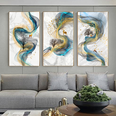 Abstract Golden Deer Painting Big Size Poster Blue Print Gold Wall Art Picture for Living Room Modern Canvas Art Home Decor ► Photo 1/6