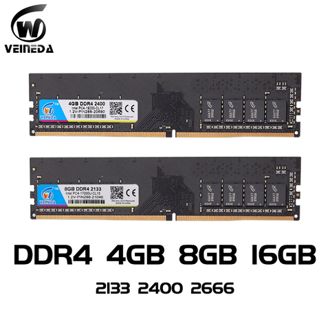 VEINEDA ddr4 8 gb PC Computer RAM  4GB 8GB  4G 8G  Memory DDR 4 PC4 2133 2400 2666Mhz Desktop Motherboard Memoria 288-pin ► Photo 1/6