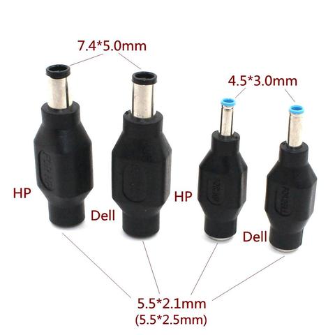 4Pcs/lot 4.5 x 3.0 mm 7.4 x 5.0 mm DC Male to 5.5 x 2.1mm DC Female Power Plug Adapter Connector with chip for DELL for HP ► Photo 1/6