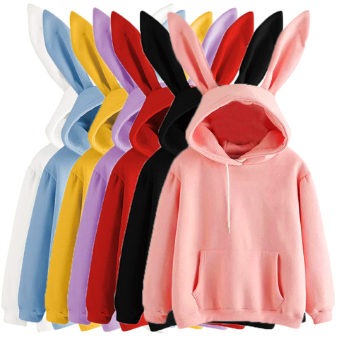 2022 Autumn Winter Women Hoodies Kawaii Rabbit Ears Fashion Hoody Casual colors Solid Color Warm Sweatshirt Hoodies For Women ► Photo 1/6