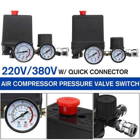 220V/380V Air Compressor Pressure Switch Control Valve Manifold Relief Regulator Gauge 30-120PSI with 4 Quick Connectors ► Photo 1/6