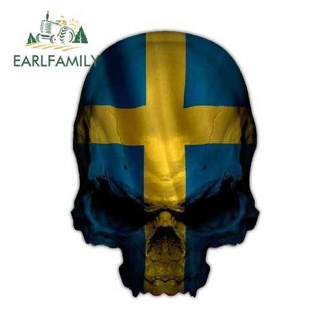 EARLFAMILY 13cm x 10.8cm For Swedish Flag Skull Decal Sweden Country Car Bumper Window Stickers Fashion Vinyl Material Stickers ► Photo 1/4