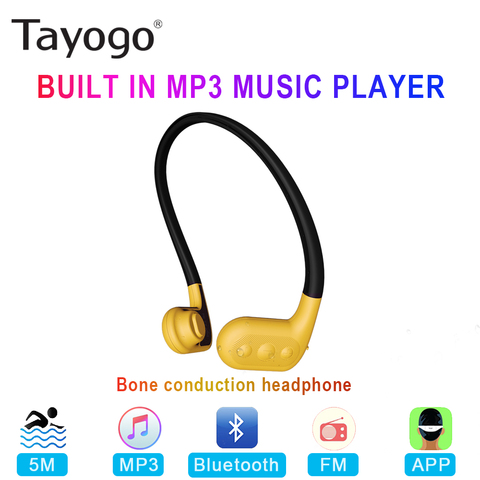 Tayogo W02 Swimming Bone conduction Headphone Bluetooth Headset Handfree Handphone with FM Pedo Meter IPX8 Waterproof MP3 Player ► Photo 1/6