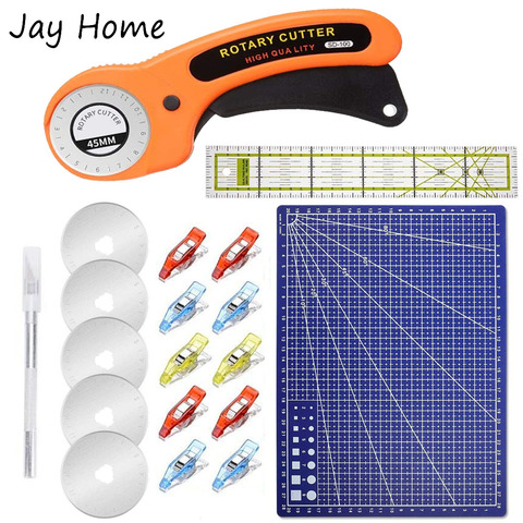 15Pcs 45mm Rotary Cutter Kit & Cutting Mat & Patchwork Ruler & Sewing Clips for Cloths Fabric Leather DIY Sewing Craft ► Photo 1/6