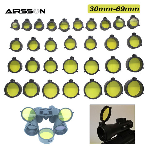 30-69mm Transparent Rifle Scope Lens Cover Yellow Sight Flip Up Quick Spring Protection Cap Objective Lense Lid Hunting Caliber ► Photo 1/6