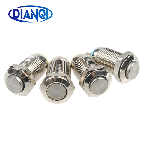 10mm metal chrome push button switches flat/high head 2A/250VAC  NO NC Momentary latching pin terminal  ► Photo 1/6