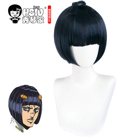 HSIU Anime JoJo's Bizarre Adventure Role wig Bruno Bucciarati cosplay Wig Special blue and black mix Fiber synthetic wig ► Photo 1/6