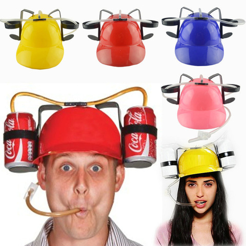 2022 New Hot Lazy lounge Beer Soda Guzzler Helmet   Drinking Hat Birthday Party Cool Unique Toy Handsfree Drink Toy Miner Hat ► Photo 1/6