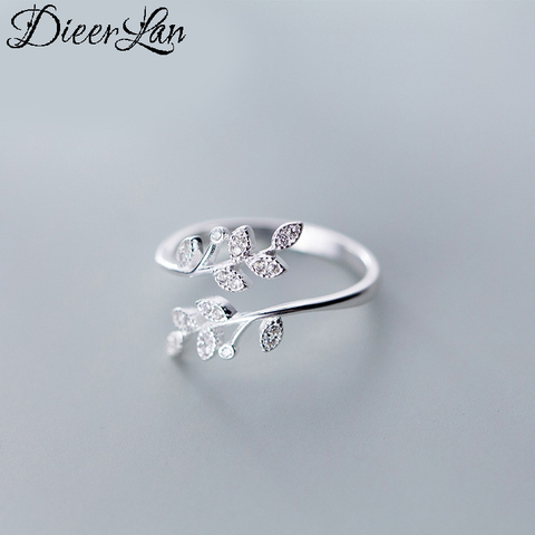 DIEERLAN Personality 925 Sterling Silver Crystal Leaf Rings For Women Wedding Jewelry Adjustable Antique Finger Ring Anillos ► Photo 1/6