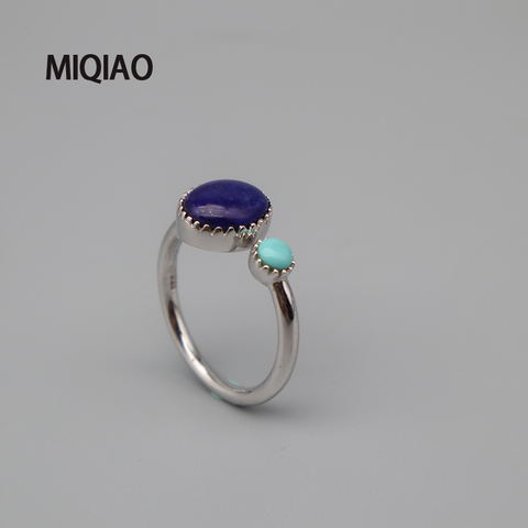 MIQIAO New Women's Rings With Stones Natural Lapis Lazuli 925 Sterling Silver On Fingers Geometric Oval Round Fashion Jewelry ► Photo 1/6