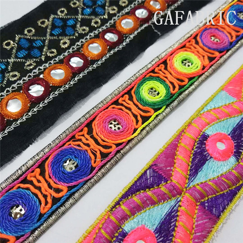 1yard Ethnic Trim Embroidered Webbing DIY Handmade Sewing Net Yarn Ribbons Clothing Decorative Lace Trim ► Photo 1/6