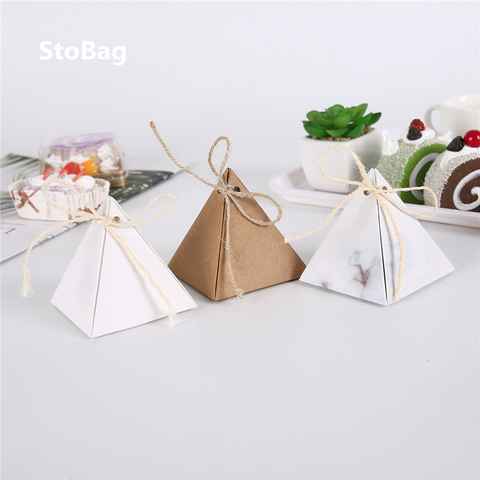 StoBag 10pcs Wedding Candy Box Carton Pyramid Wedding Supplies Gift  Wedding Candy Box Baby Show Chocolate Packing With Ribbon ► Photo 1/6