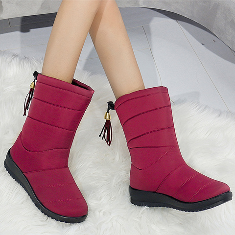 Women Boots 2022 Woman Warm Fur Winter Shoes Women Winter Boots Waterproof Warm Mid-Calf Snow Boots Botas Mujer Shoes Female ► Photo 1/6