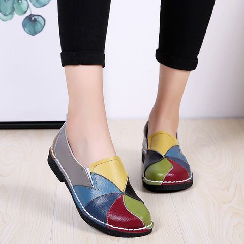 2022 New Women's Ladies Female Woman Mother Shoes Flats Genuine Leather Loafers Mixed Colorful Non Slip On Plus Size 35-44 ► Photo 1/6