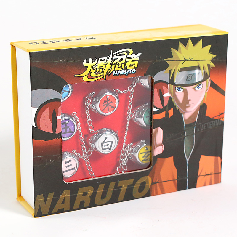 10 Pcs Naruto Rings Set NARUTO Akatsuki Member/'s Cosplay Ring in Box With Chain