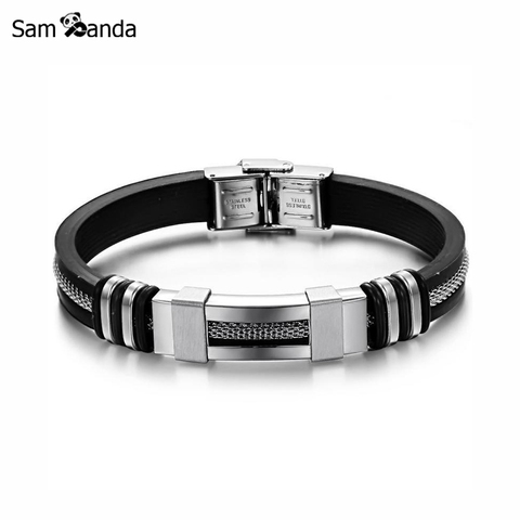 4 Color Stainless Steel Silicone Bracelet Men Jewelry WristBand Punk Style New Design Men Bracelet Rubber Charm Pulsera Hombre ► Photo 1/5