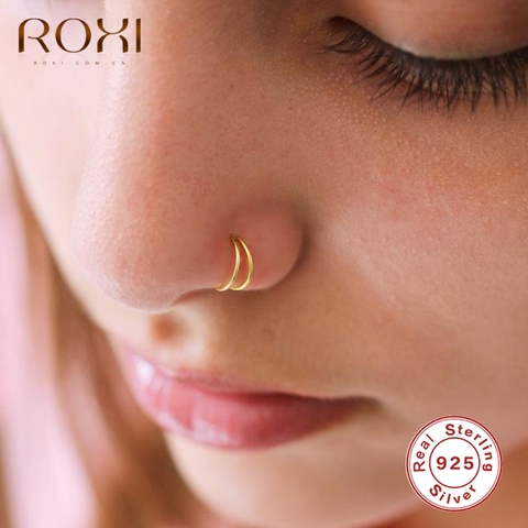 ROXI Fashion Glossy Double Round Nose Rings for Women Men Body Nose Piercing Cartilage Jewelry 925 Sterling Silver Piercing Nez ► Photo 1/6