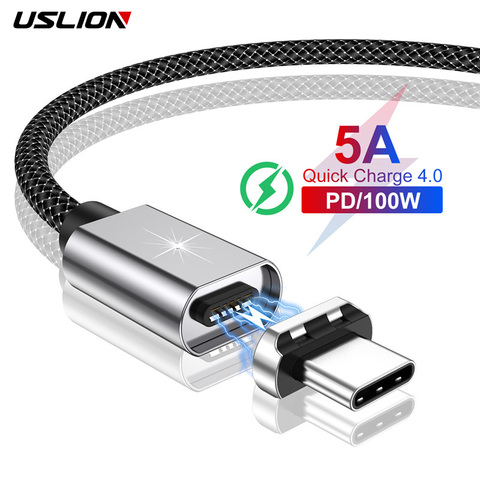 100W USLION Magnetic Cable USB 540 Rotation Charging Type C 2022 New 5A Fast Charging For айфон Samsung Xiaomi магнитная зарядка ► Photo 1/6