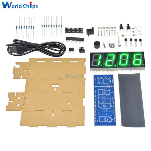 4-Digit DIY LED Electronic Clock Kit Microcontroller Kit Digital Clock Time Light Control Temperature Thermometer DIY Kit Green ► Photo 1/6