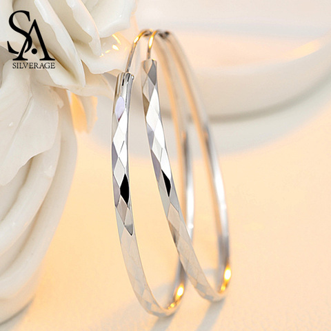 SA SILVERAGE 60mm 55mm 50mm 45mm 40mm Silver 925 Huggie Earrings Silver Fine Jewelry Hoop Earrings Women Silver Long Earrings ► Photo 1/6