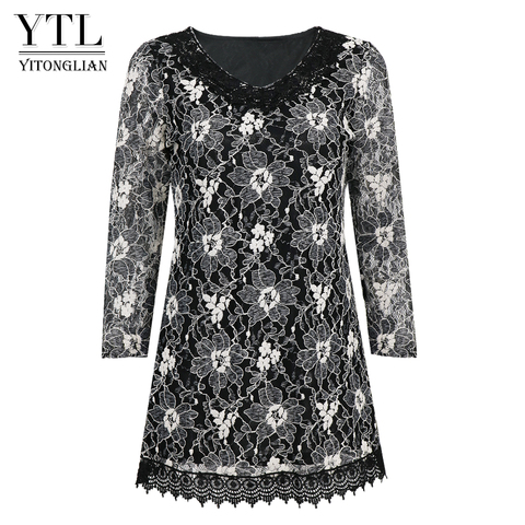 Yitonglian Women Vintage Crochet V-Neck Classic Silver Trending Floral Lace Blouse 2022 Plus Size Tunic Tops Oversize Shirt H429 ► Photo 1/6