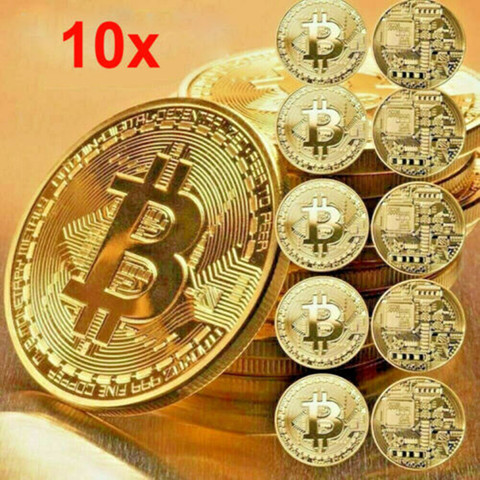 10PCS Creative Souvenir Gold Plated Bitcoin Coin Collectible Gift Bit Coin Art Collection Physical Commemorative Replica Coin ► Photo 1/6