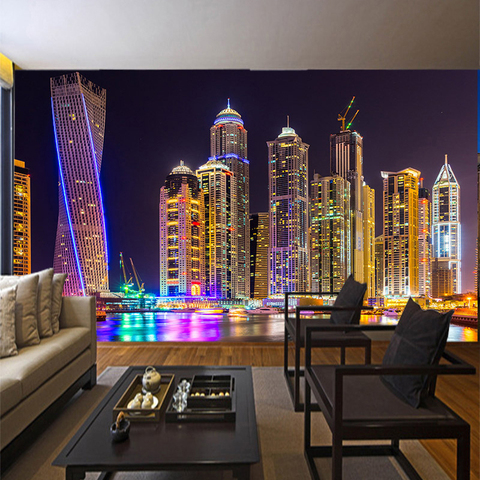 Custom 3D Photo Wallpaper Dubai Night View City Building Wall Mural Wall Papers Home Decor Living Room Background Wall Painting ► Photo 1/6