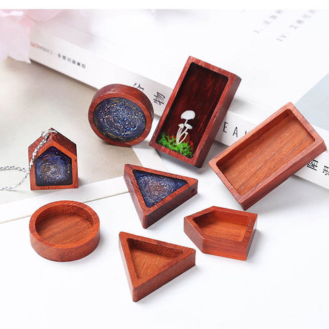 1pc Red Solid Wood Frame UV Resin Mold DIY Epoxy Resin Mold Rectangular Round Triangle Jewelry Pendant Accessories Necklace ► Photo 1/6
