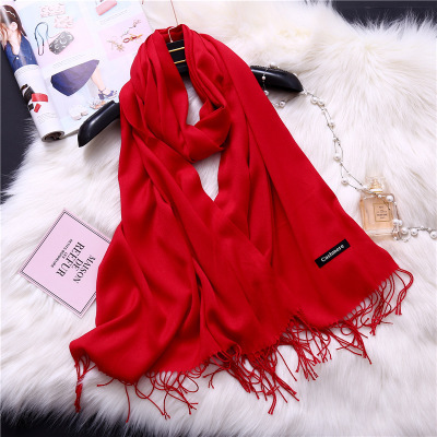 Solid Red Pink Black Women Scarf Spring Autumn Hijabs Tassels Thin Lady Shawls Cashmere Like Acrylic Muslim Scarves Wraps Stoles ► Photo 1/6