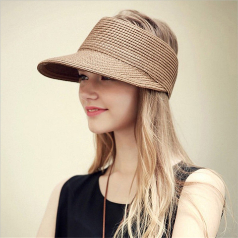 2022 Women's Summer Hat Foldable Portable Beach Straw Cap Sun Visors Protection Outdoor Sport Fishing Beach Wide Brim Female Cap ► Photo 1/6