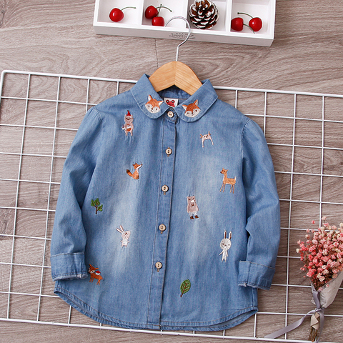 Girl Denim Shirts Cotton Blouses for Kids Clothes Girls Jeans Shirts Long Sleeve Tops Children Spring Autumn School Clothes 2022 ► Photo 1/6