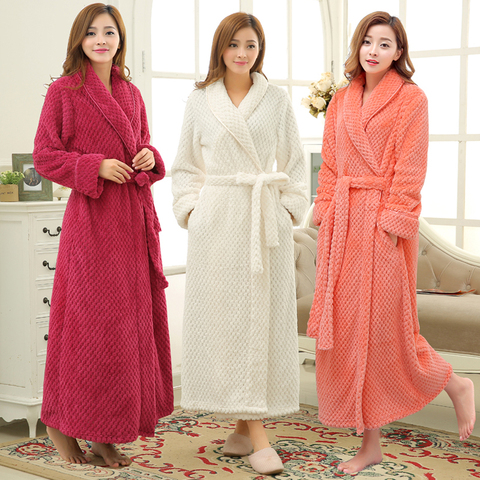 Women Winter Thermal Long Bathrobe Lovers Thick Warm Coral Fleece Kimono Bath Robe Plus Size Nightgowns Bridesmaid Dressing Gown ► Photo 1/6