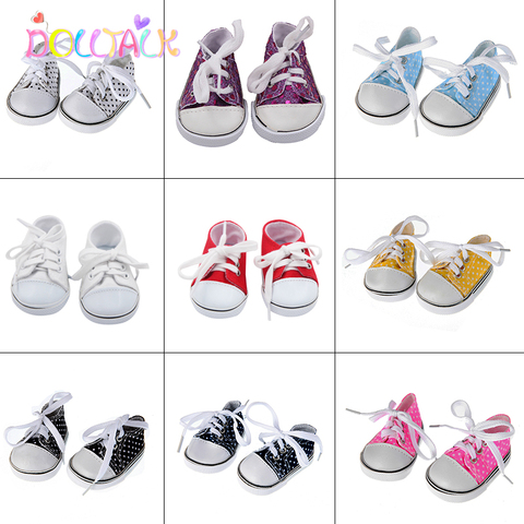 18 Inch Leisure Doll Canvas Shoes For 43 cm Bebe Reborn Dolls Toys Accessories White Roundhead Lace-up Canvas Sneakers 1/3 BDJ ► Photo 1/6