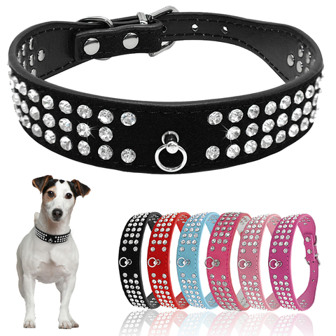 Rhinestone Dog Collar 3 Rows Suede Leather Diamante Cat Puppy Collars 5 Colors For Small Medium Dogs Chihuahua Yorkshire  ► Photo 1/6