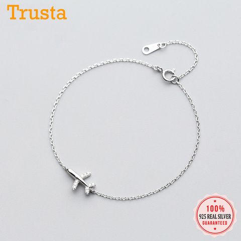 Trusta 100% 925 Solid Real Sterling Silver Fashion Women Jewelry Plane With CZ Bracelet 15.5cm For Teen Girls LadyGift DS1012 ► Photo 1/6