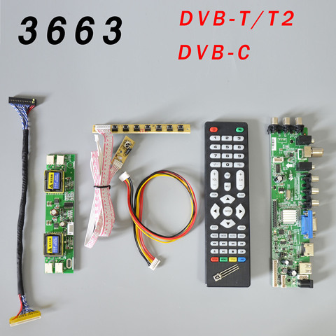 DS.D3663LUA.A81.2.PA V56 V59 Universal LCD Driver Board Support DVB-T2 TV Board+7 Key Switch+IR+4 Lamp Inverter+LVDS 3663 ► Photo 1/5