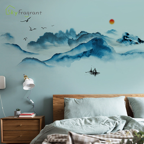 Landscape ink painting wall sticker bedroom bedside decor self-adhesive stickers living room decoration wall decor home decor ► Photo 1/6