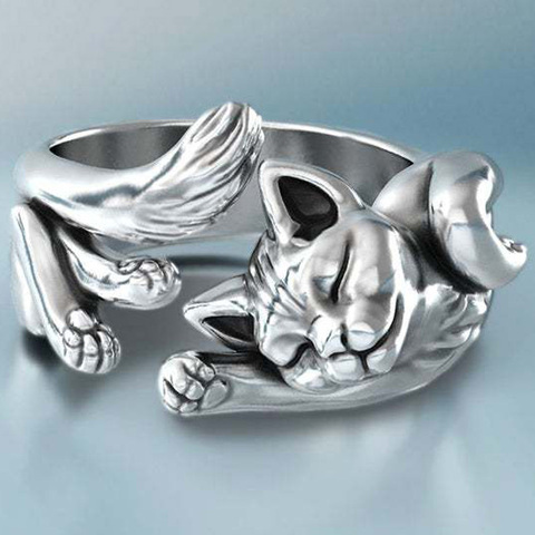 New Vintage Cute Cat Rings Women Jewelry Birthday Gift Trendy Open Size 925 Sterling Silver Ring Girl Party Accessories KOFSAC ► Photo 1/6